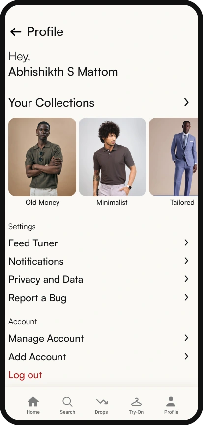 StyBay profile showing Old Money, Minimalist, and Tailored collections